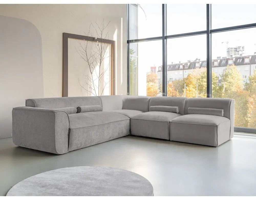 Divano angolare componibile in grigio chiaro (con penisola a destra) Flex Felix – Miuform