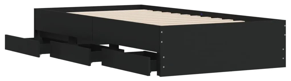 Giroletto con cassetti nero 90x190 cm in legno multistrato