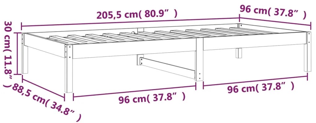 Dormeuse Nera 90x200 cm in Legno Massello di Pino