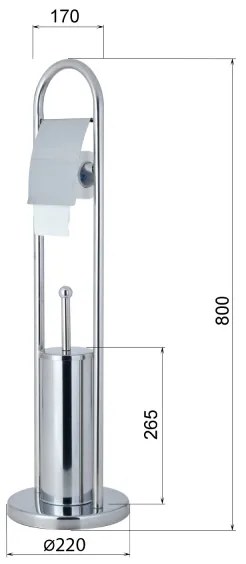 Aqualine - Scopino WC da terra con porta carta igienica SAMBA 80x22 cm cromo lucido