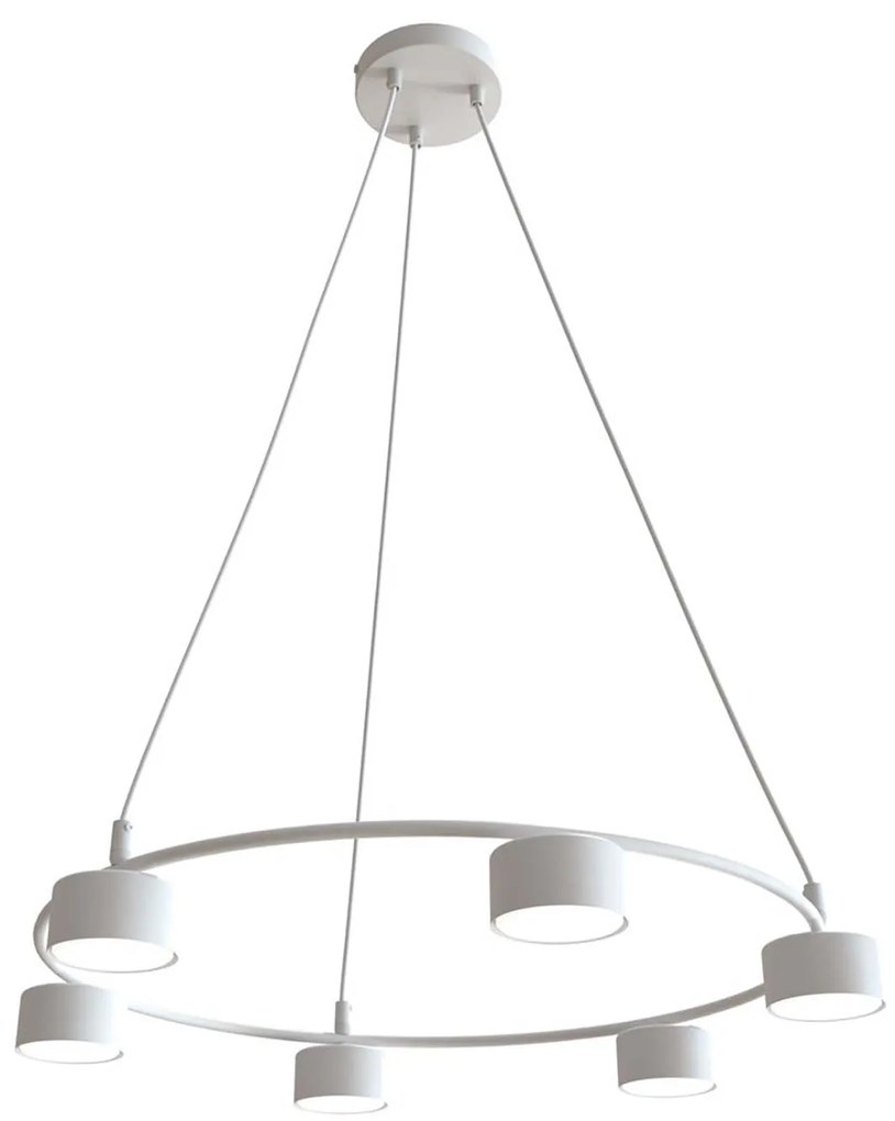 Lampadario Moderno 6 Luci Odin In Acciaio Bianco Ad Anello E Cilindri