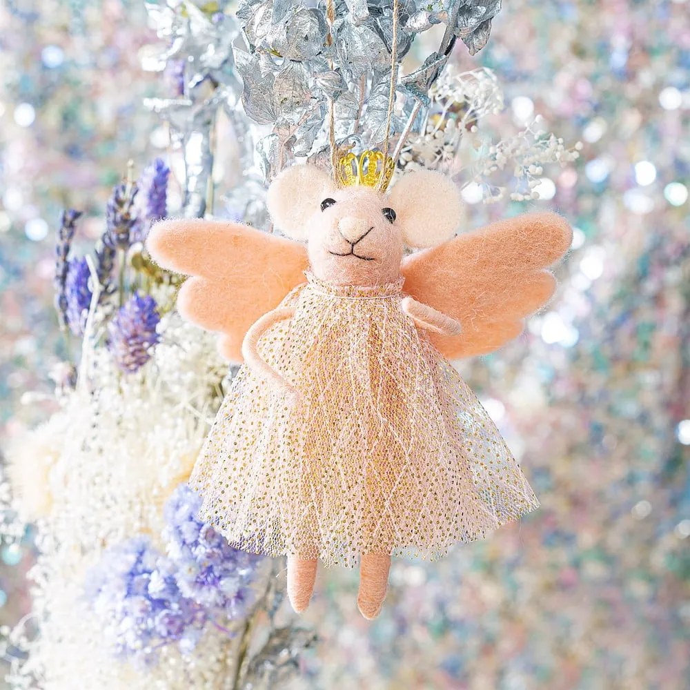 Decorazione per albero di natale in tessuto fatta a mano 13 cm Pink Princess Fairy Mouse – Sass &amp; Belle