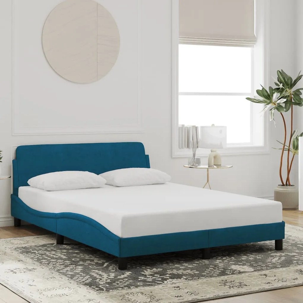 Giroletto Con Testiera Blu 140x190 Cm İn Velluto /