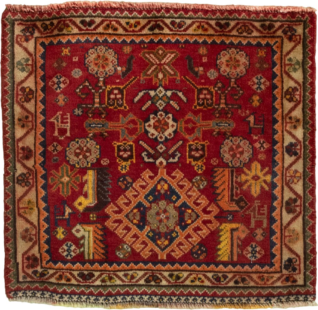 Shiraz Tappeto 60x60 Rosso (Iran) Annodato A Mano