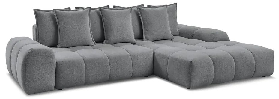 Divano angolare grigio scuro allungabile e con contenitore (penisola a destra/chaise lounge) con rivestimento in ciniglia Everest – Bobochic Paris