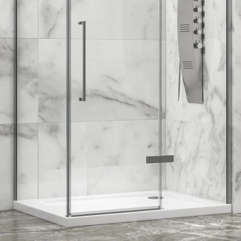 Box doccia 90x70 telaio acciaio spazzolato porta battente laterale fisso 90cm| KT1000SAS - KAMALU