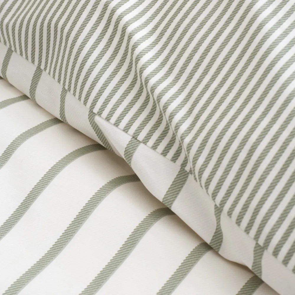 Set copripiumino e federa verde e color crema in cotone per letto singolo 135x200 cm Hampton Stripe – Bianca