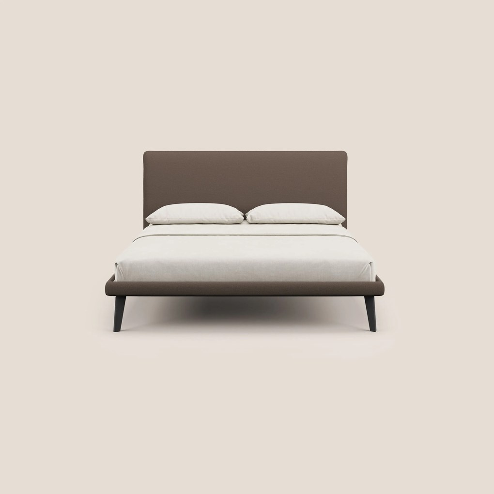 Noel letto minimal scandinavo con piedi in mogano e tessuto fiammato impermeabile T19