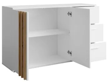 Credenza 120 Cm 2 Ante 3 Cassetti Listelli Rovere Toll Bianco Opaco
