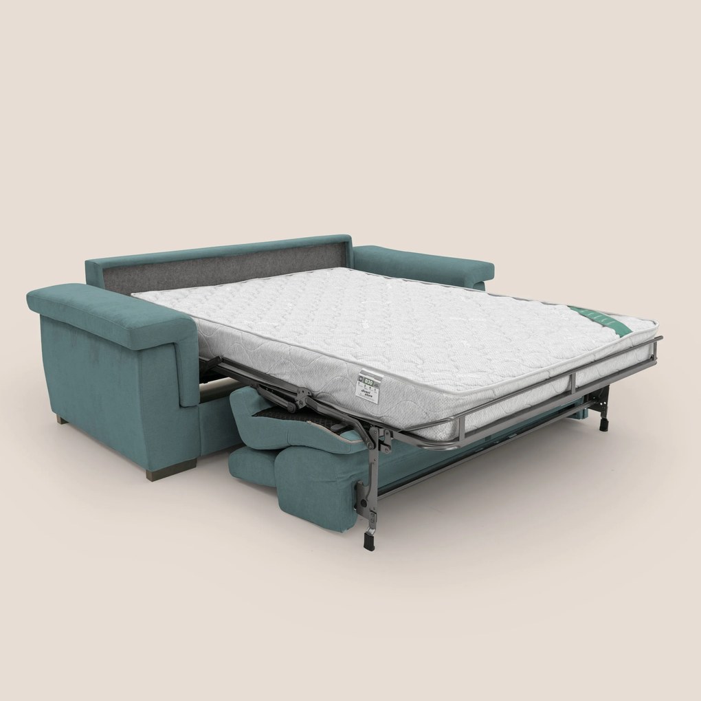 Bjorn divano letto sfoderabile con materasso H18 cm e poggiatesta reclinabili in tessuto impermeabile T02 petrolio