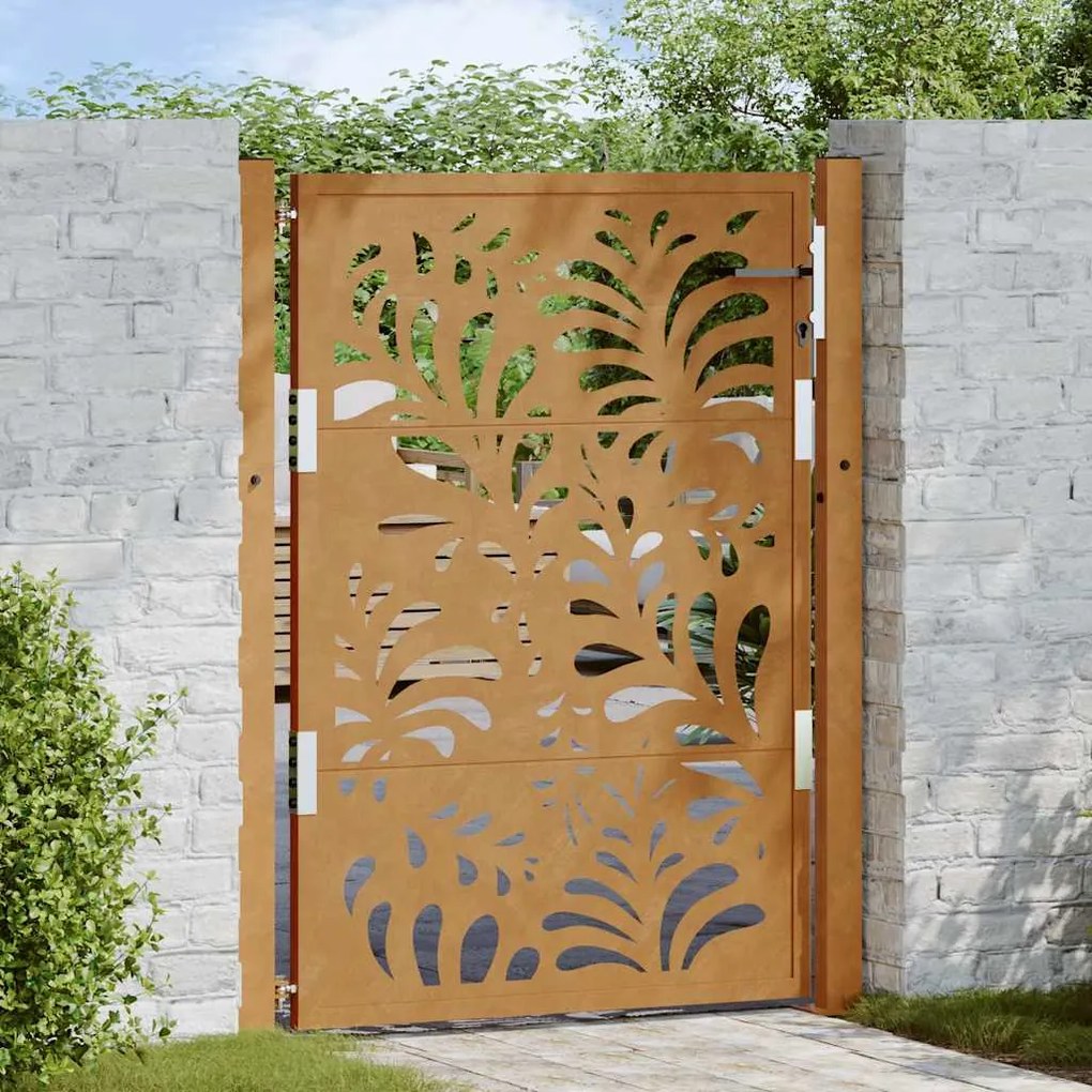 Cancello Da Giardino 105x130 Cm Acciaio Corten Design Ondulato /