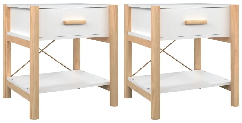 Tavolini da letto 2pz bianchi 42x38x45 cm in legno multistrato