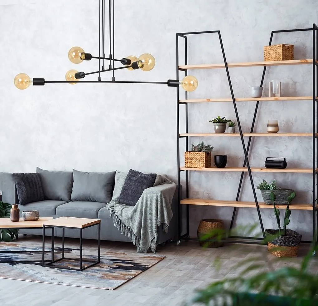 Lampadario a Sospensione in Acciaio 6xE27 MULTIPO 6 - Nero