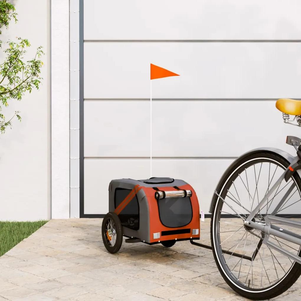 Rimorchio da bici per cani arancione e grigio oxford e ferro