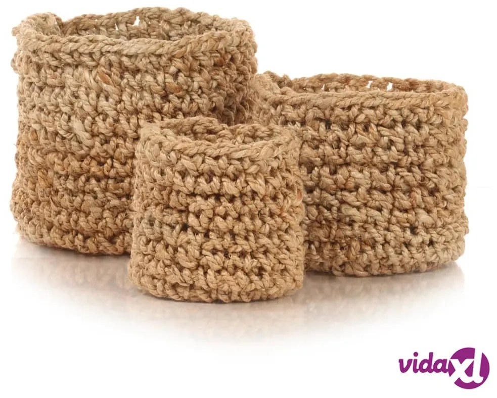 vidaXL Set di Cesti Portaoggetti Artigianali 3 pz in Iuta Naturale