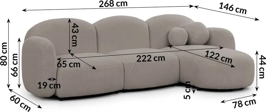 Divano angolare grigio (con penisola a destra/con chaise lounge) con rivestimento in bouclé Orbit – Ropez