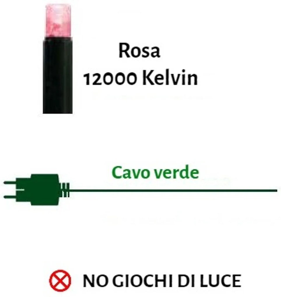 Catenaria Natalizia LED 11.6m IP65 Cavo VERDE Luce ROSA Colore Rosa 550 - 570 °K