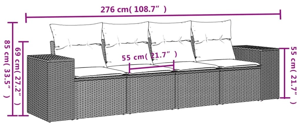 Set divani da giardino 4 pz con cuscini nero in polyrattan