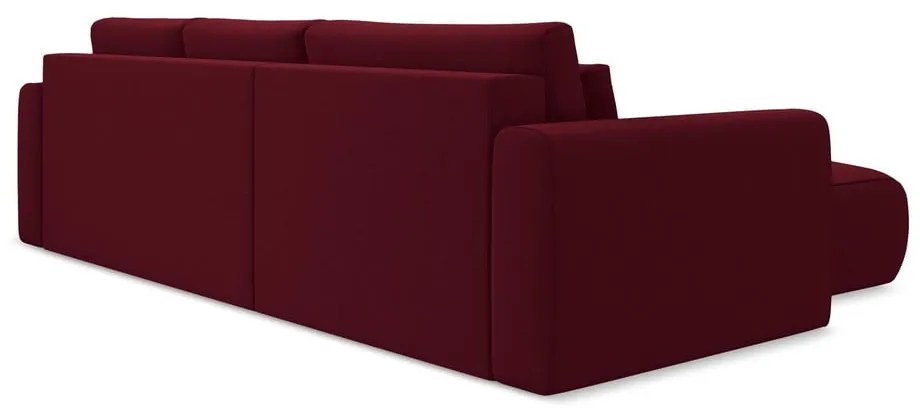 Divano angolare burgundy allungabile/con contenitore (con penisola a sinistra/con chaise lounge) con rivestimento in velluto Kapua – Makamii