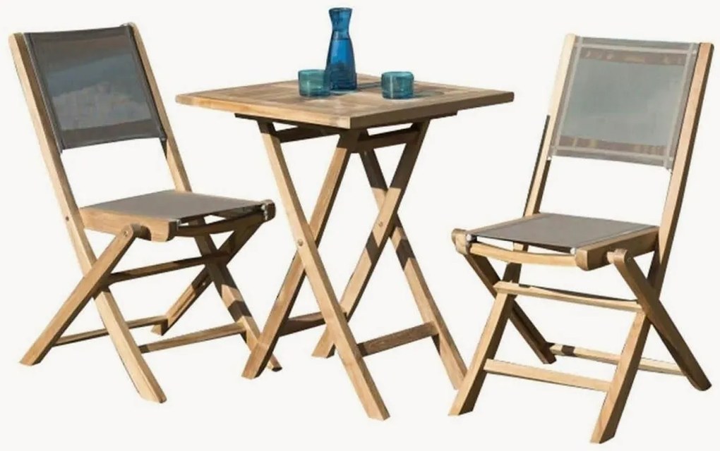 Set da bistrò pieghevole da giardino in legno di teak Fun, set da 3