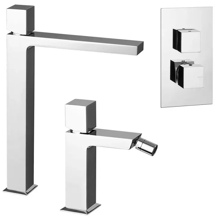 Set miscelatori lavabo alto bidet e doccia a incasso con deviatore Torre