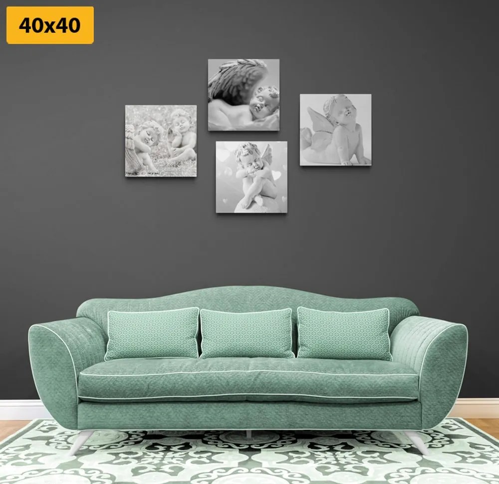 Set di quadri – Armonia degli angeli in bianco e nero