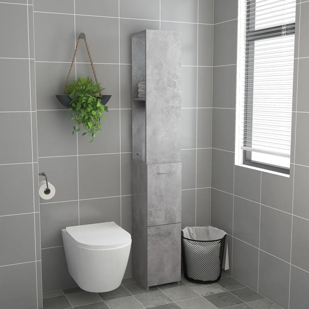 Armadio da bagno grigio cemento 25x25x170 cm in truciolato