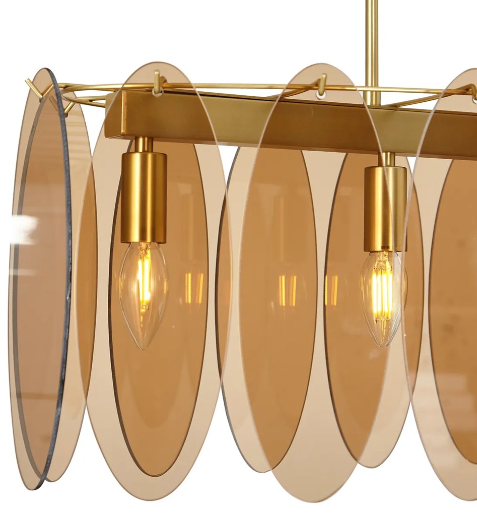 Lampada a sospensione Art Déco oro con vetro ambrato ovale 5 luci - Mochan