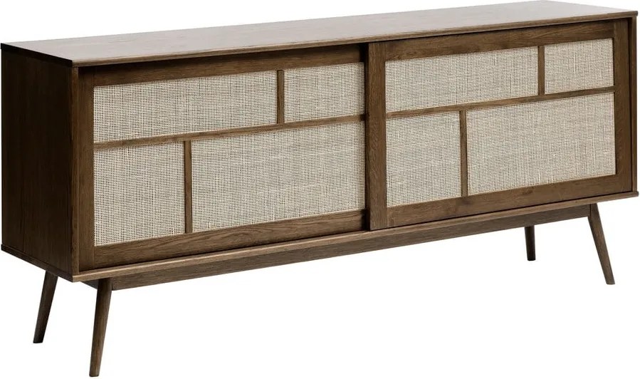 Cassettiera bassa marrone scuro effetto rovere con ante scorrevoli 180x80 cm Barrali - Unique Furniture