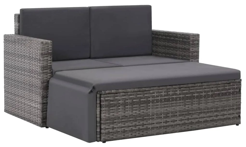 Set Divani da Giardino 2 pz con Cuscini in Polyrattan Grigio