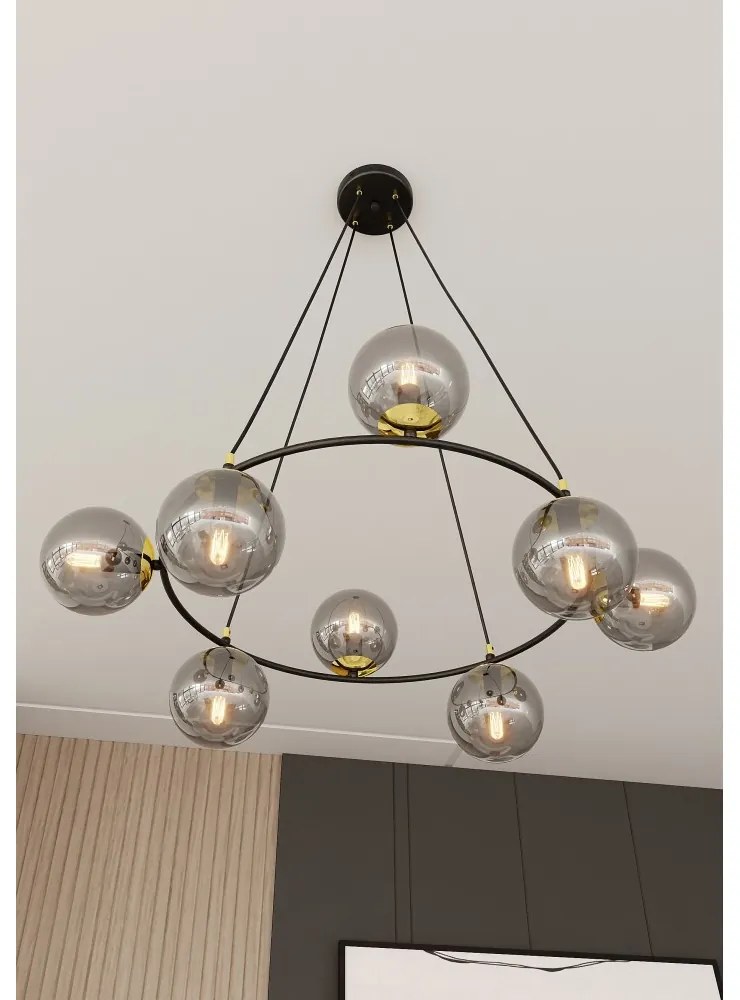 Lampadario a Sospensione AZURA 8 in Acciaio e Vetro 8xE14 Colore del corpo Nero e Grafite