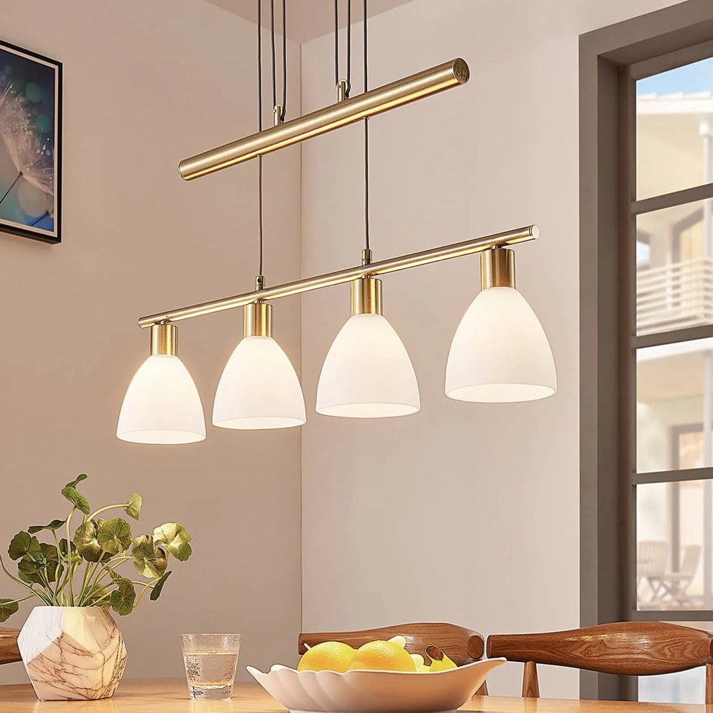 Lampada a sospensione Simeon Lindby, dimmerabile, Ottone / Oro, Soggiorno / Sala da pranzo, Vetro, Moderno, Lampada a sospensione