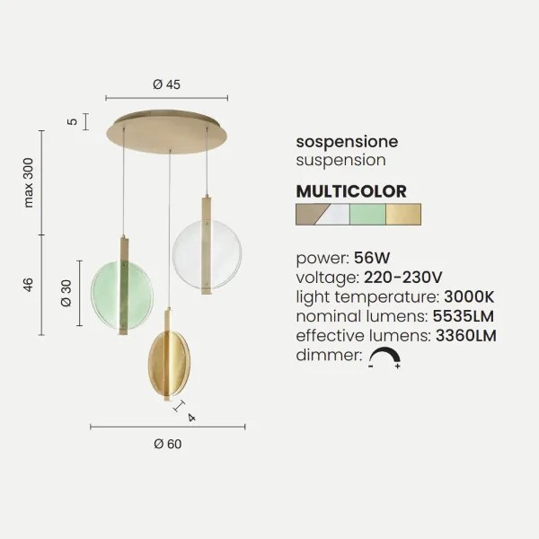 Lampada a sospensione LED 60 cm JUIS in vetro texturizzato MULTICOLOR