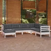 Set Divani da Giardino 7 pz con Cuscini Bianchi Legno di Pino 3096563