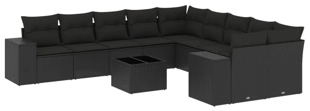 Set Divani da Giardino 11 pz con Cuscini in Polyrattan Nero