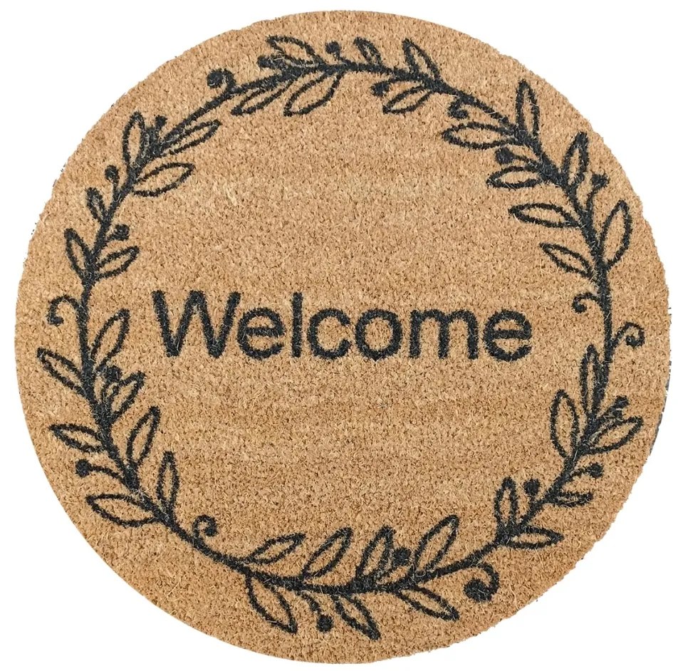 Zerbino Rotondo Italo "Welcome" con Ghirlanda - Cocco Naturale 60x60cm