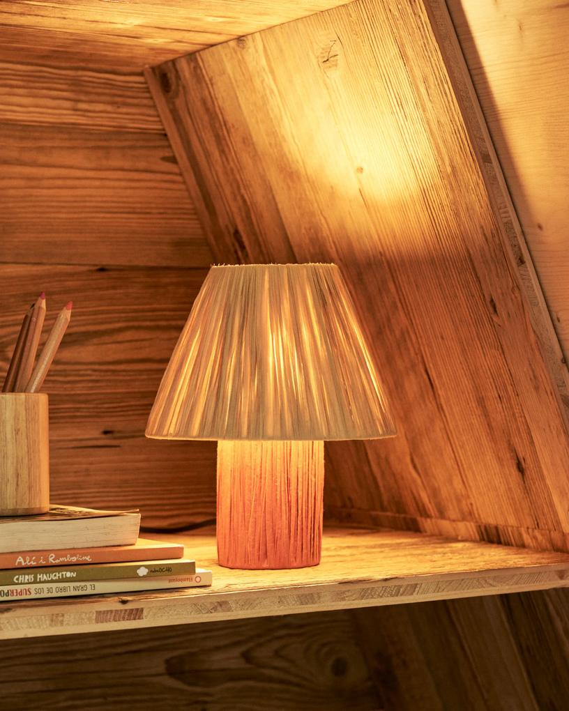 Kave Home - Lampada da tavolo Pulmi di rafia naturale e terracotta