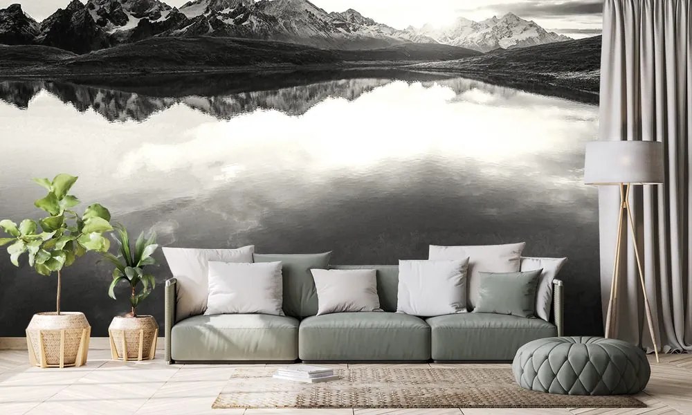 Fotomurale – Lago montano in bianco e nero