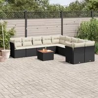 Set Divani da Giardino 11 pz con Cuscini in Polyrattan Nero 3256182