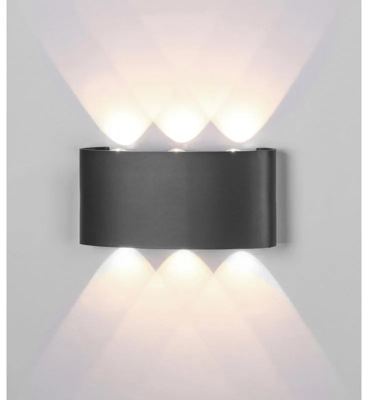 Applique LED design da esterno Arcs doppia luce grigio IP54, luce bianco caldo 53.3 lumen, MANTRA
