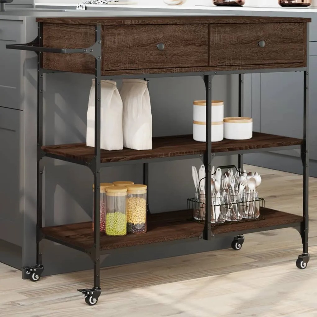 Carrello Da Cucina Rovere Marrone 105x42x95cm Legno Multistrato /