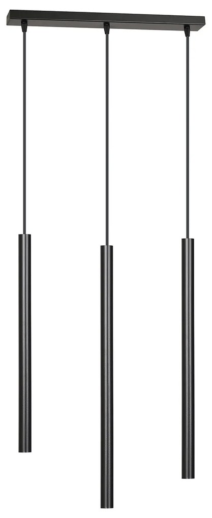 Lampadario 3 Luci Moderno Shu Acciaio Nero E Paralumi A Cilindri Sottili