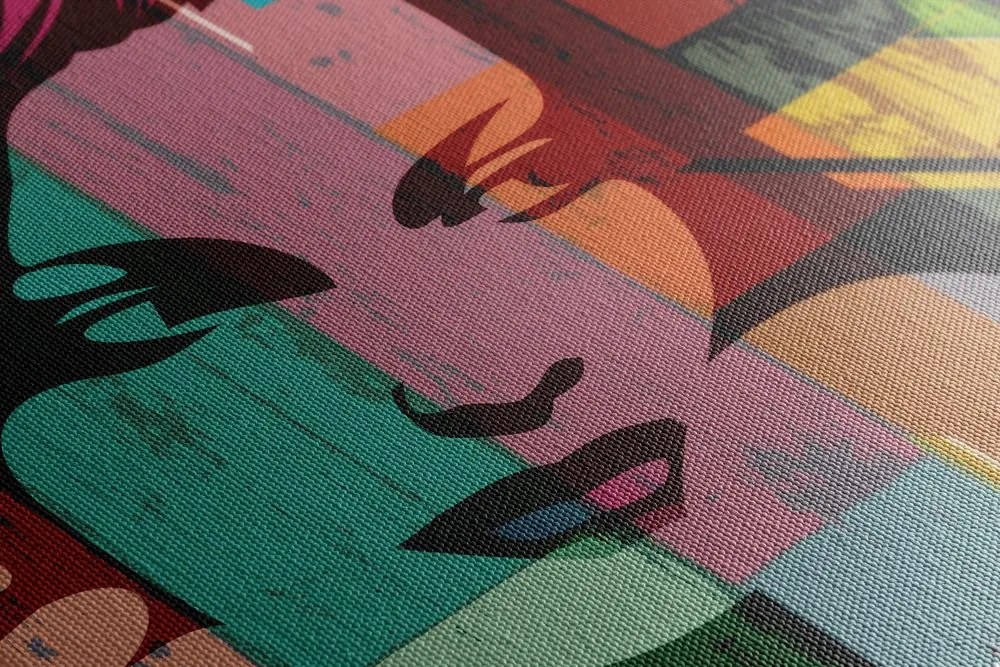 Stampa su tela – Ritratto di donna su sfondo colorato