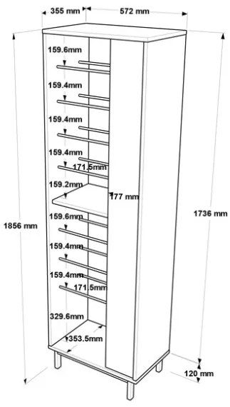 Scarpiera A Colonna Multiripiano 57x36x185 Cm 1 Anta Con Piedini Argo Bianco E Rovere