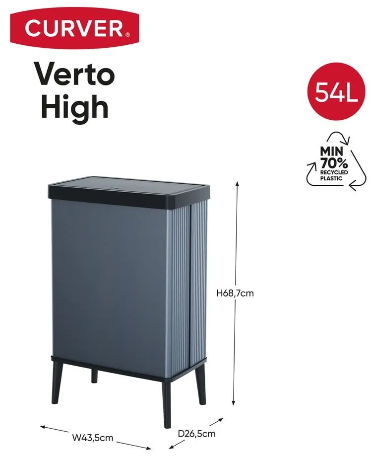Cestino per la spazzatura blu touch in plastica riciclata 54 l Verto High - Curver