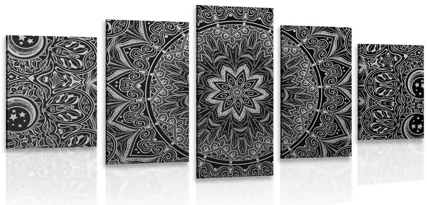 Quadri 5 pezzi – Mandala orientale in bianco e nero