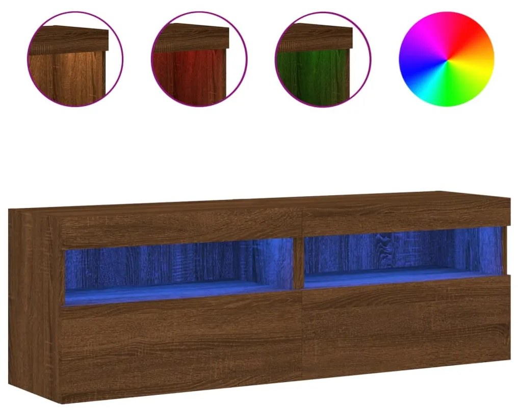 Mobili tv a parete con luci led 2pz rovere marrone 60x30x40 cm