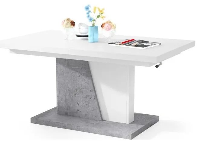 Tavolino pieghevole da caffè/pranzo con piano sollevabile NINO bianco/grigio calcestruzzo