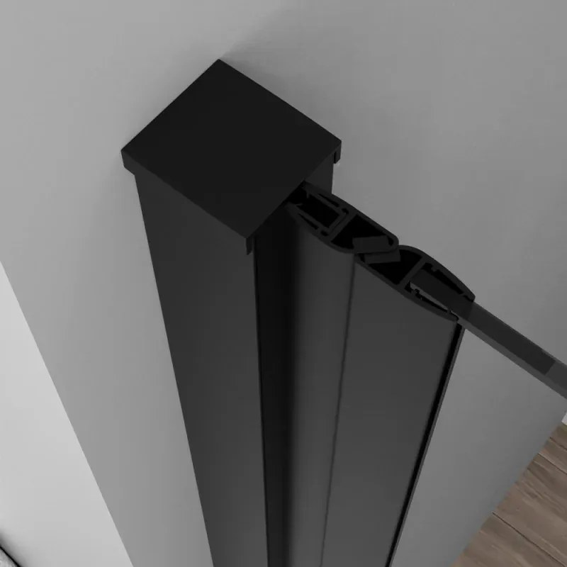 Porta doccia a soffietto per nicchia 85cm in vetro temperato trasparente con profili nero opaco Neos