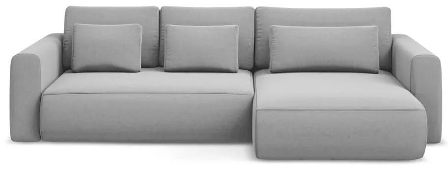 Divano angolare grigio chiaro allungabile/con contenitore (con penisola a destra/con chaise lounge) con rivestimento in velluto Kapua – Makamii